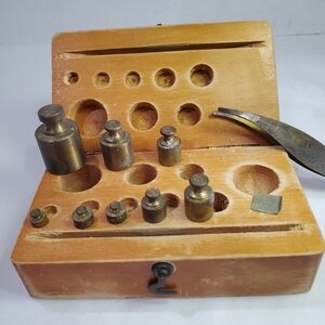 Balance Scale Weights Brass Set Wooden Box Precision Tools